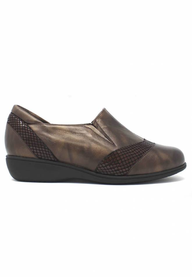 Doctor Cutillas - Zapato mocasín piel combinada cuña marrón