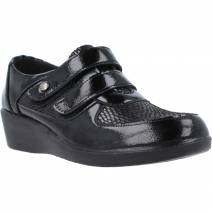Amarpies - Zapato Confort Cuña Velcros Reptil Charol Negro