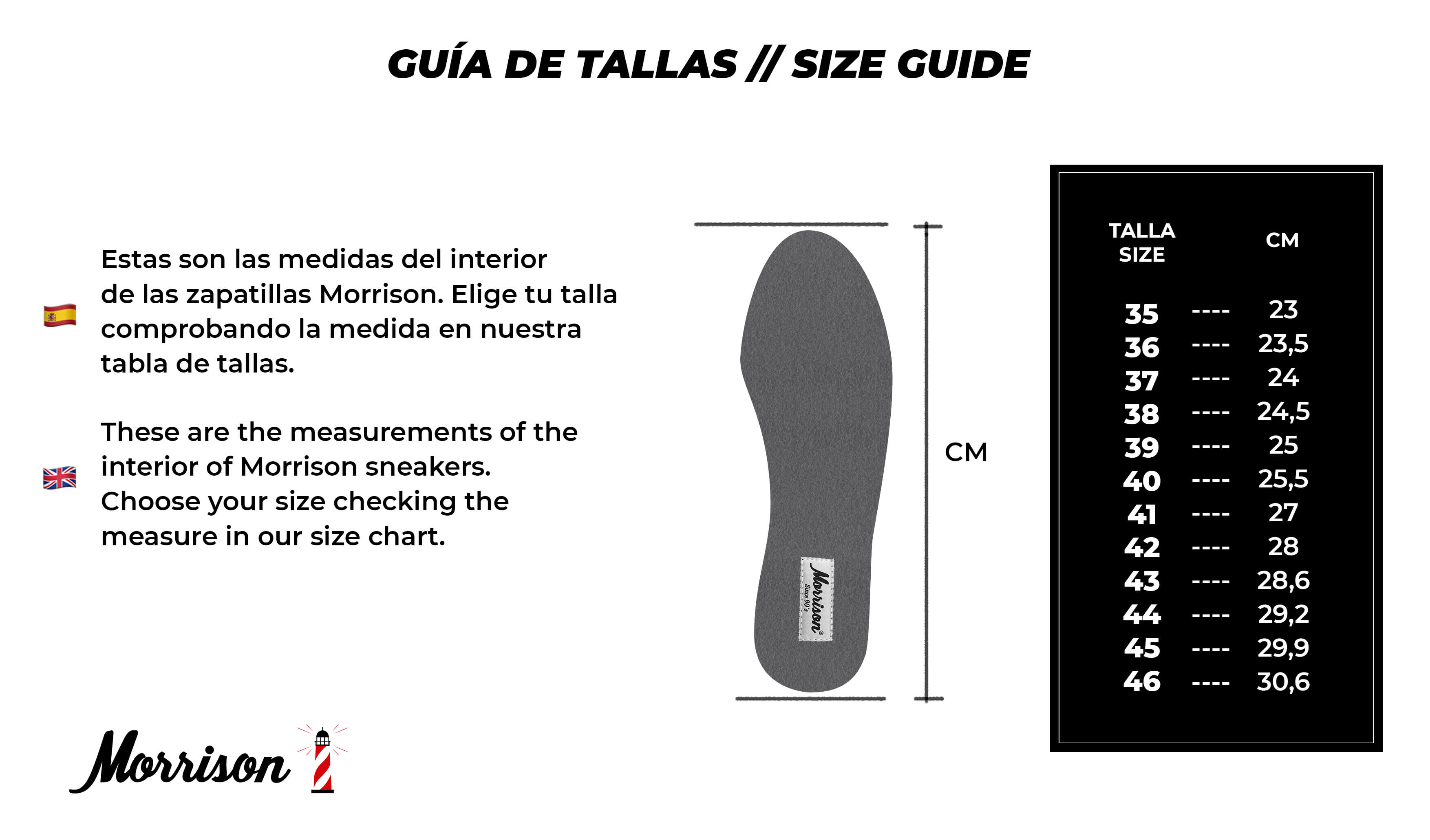 Guía de tallas zapatillas Morrison